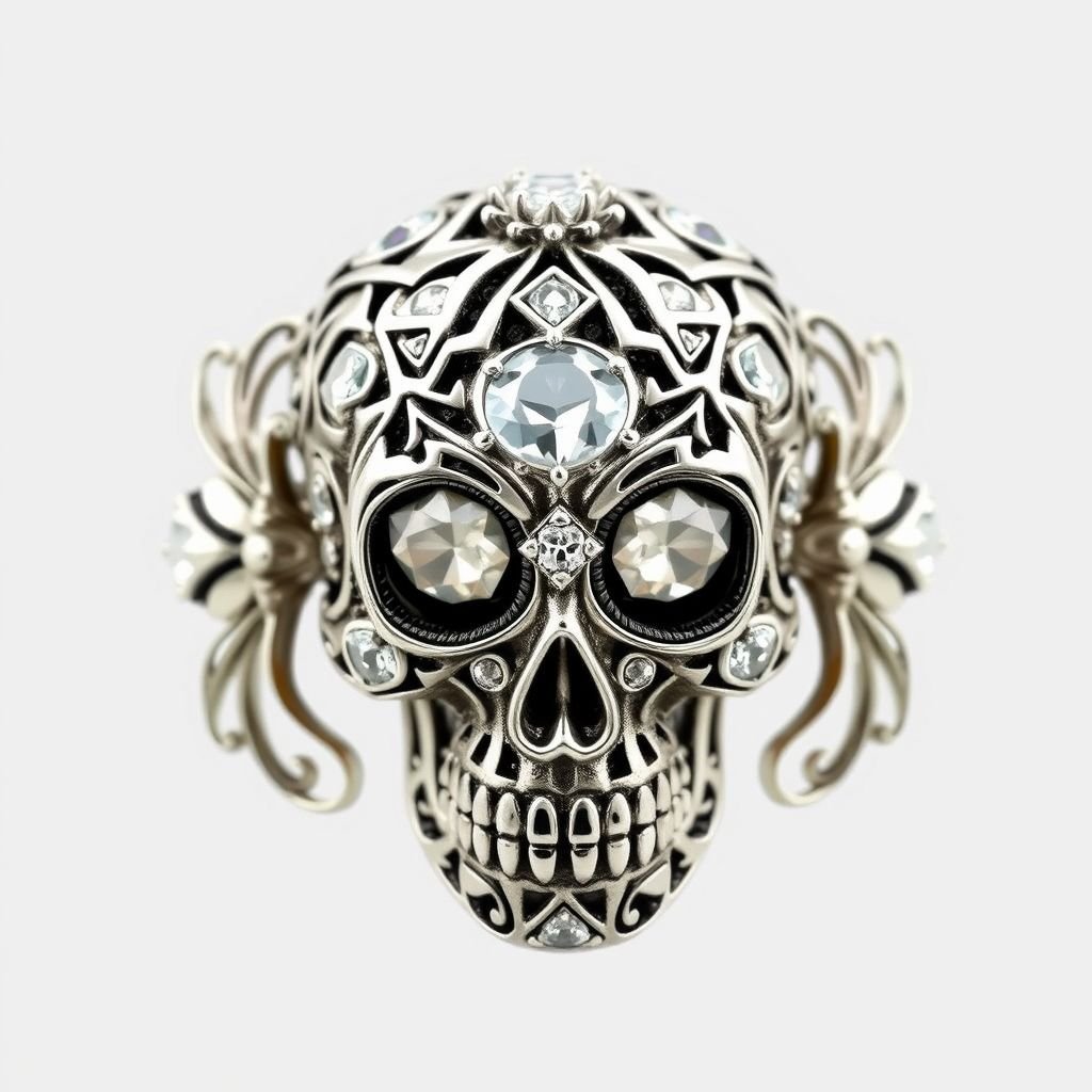 Sugar skull ring with white topaz accents set in flowers
