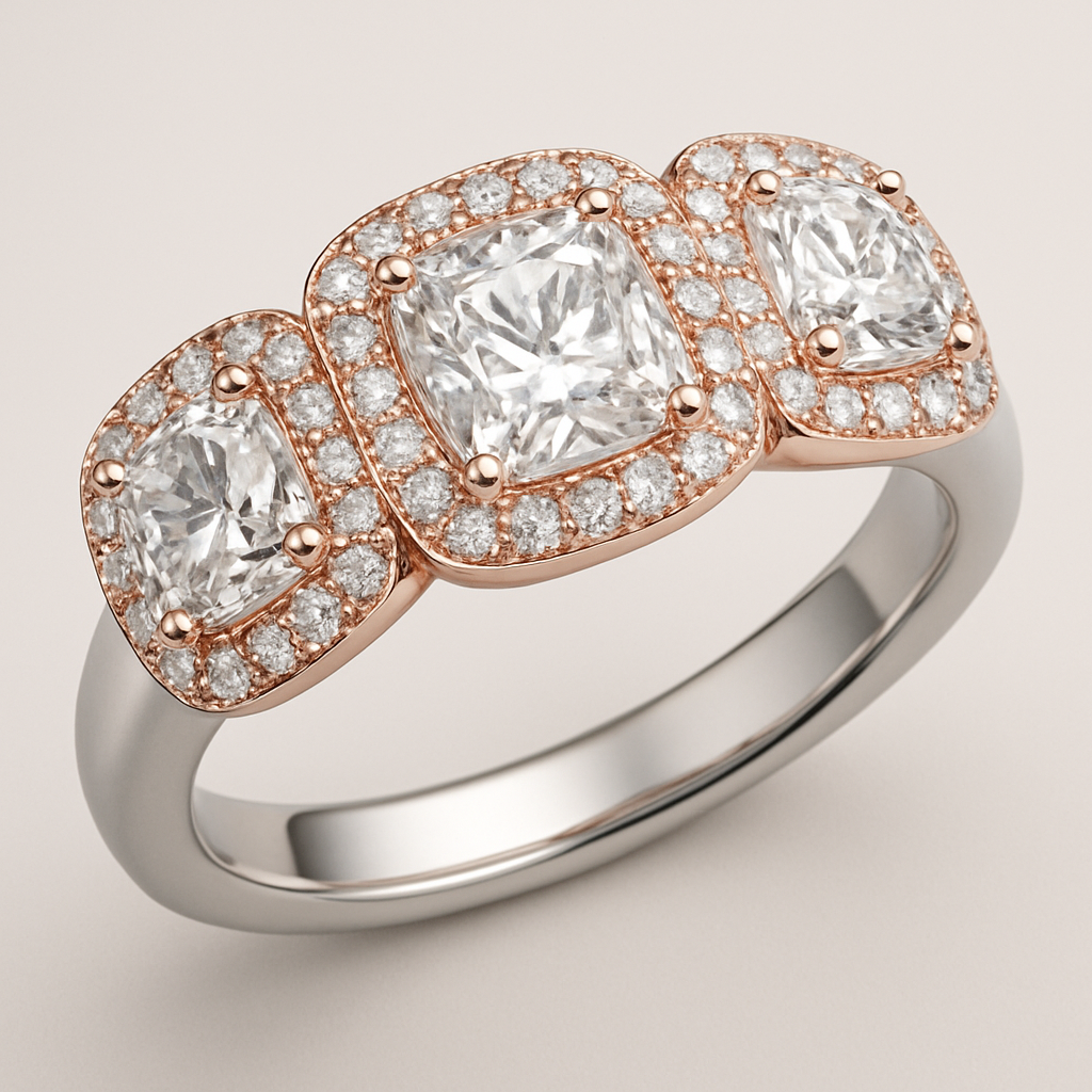 Silber und rosé Ring mit weißen Steinen in Diamantform