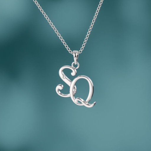 silver necklace with the pendant in conjoined letters SQ with white  stones. Make it cute and simple 