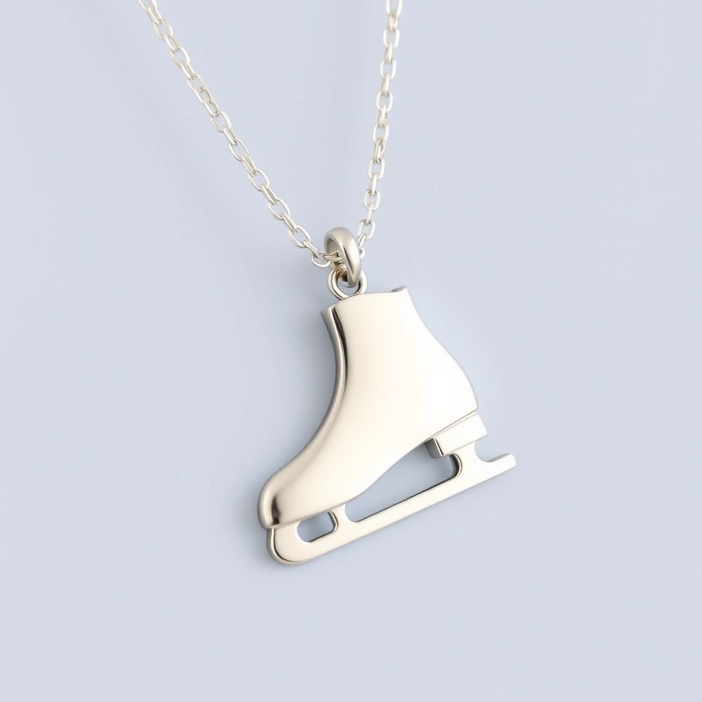 Silver Pendant shape one ice skate with turquoise stripe inside the low thin part blade