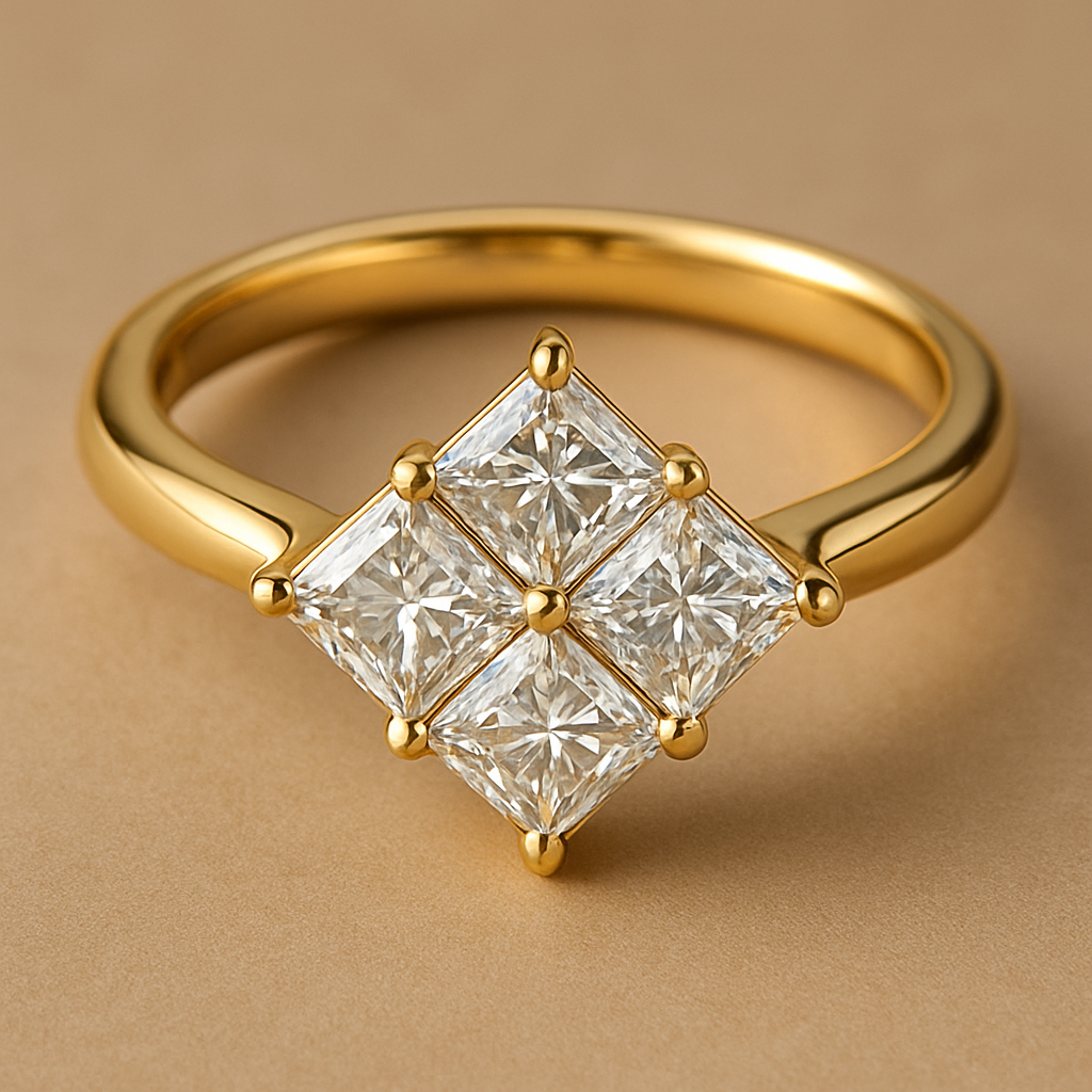 Gold Ring mit weißen Steinen in Diamantform