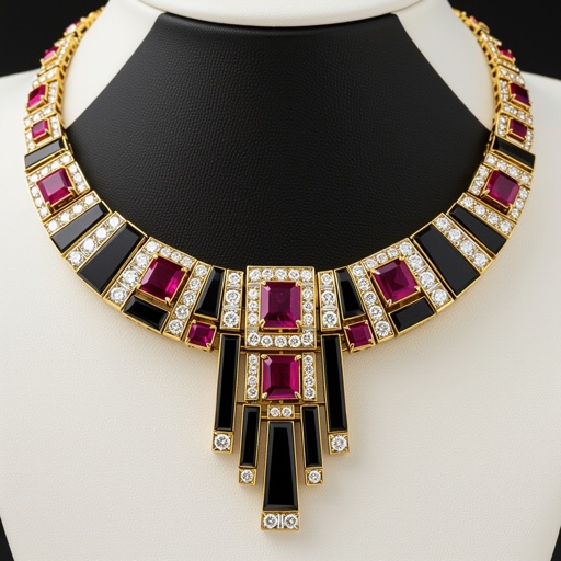 Necklace with red and black stones 