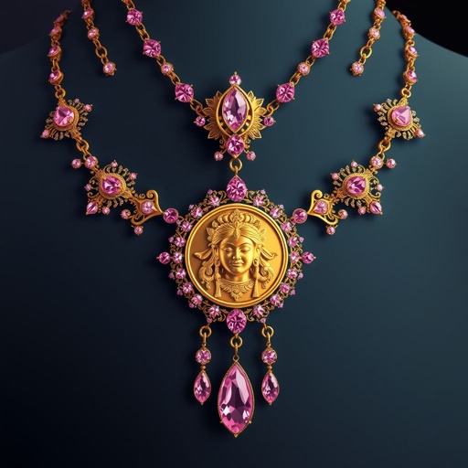 necklace with God photo with pink diamond gold