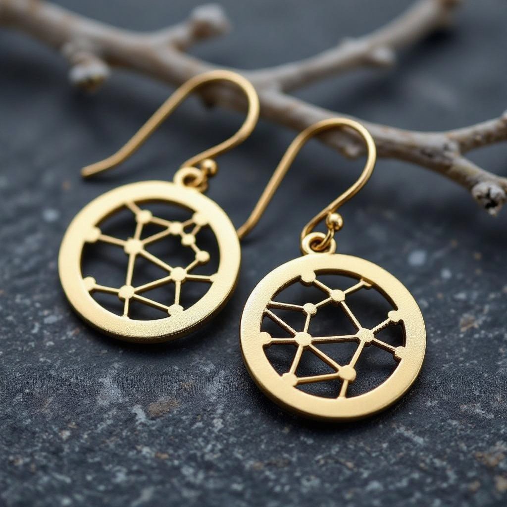 Небольшие золотые матовые серьги в виде созвездия