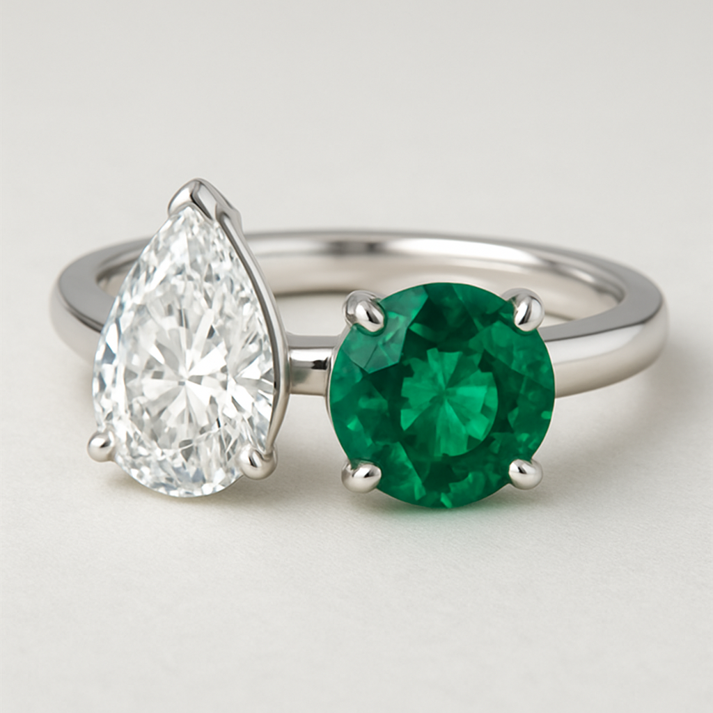 Diamond pear mq and round Emrald