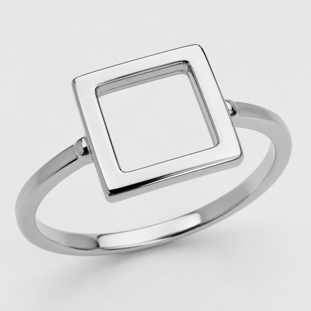 A women's ring made of silver. Bague avec carré vide
photorealistic jewelry design, A women's ring made of silver. Bague avec carré vide, modern style, just the design no text