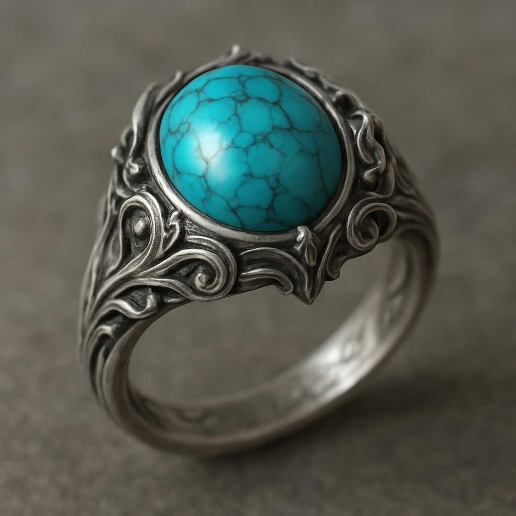 Turquoise cabochon on silver ring