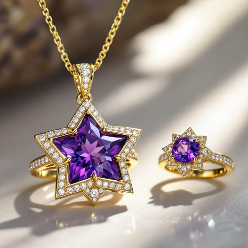 Geomatric architecture star pendant and ring set that's representing architecture and eddy style and modern voulume of diamonds and stones 