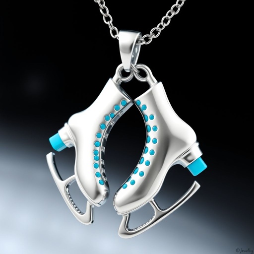 Pendant silver with stylized ice figure skating skates. Remove boots and leave only lowest part of skates. Add turquoise