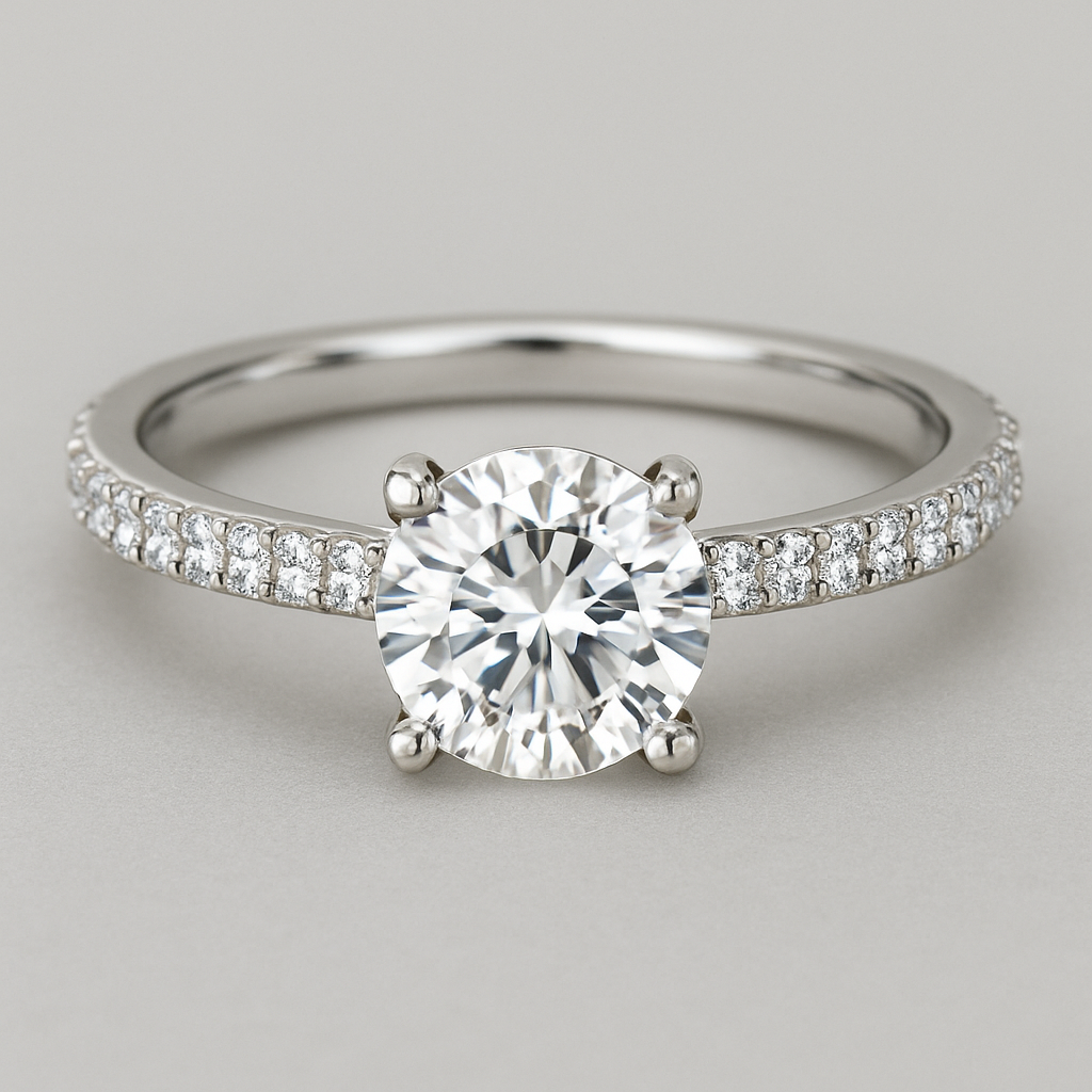 pave t bar ring with 1 carat round stone