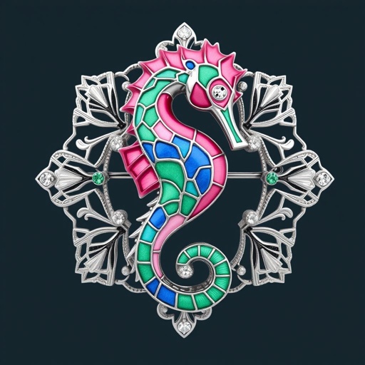Sea horse with pink an blue and green