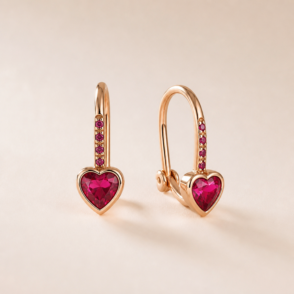 A romantic women's earrings made of rose gold with ruby stones suitable for gift, minimalist, simple and delicate, clean lines
photorealistic jewelry design, A romantic women's earrings made of rose gold with ruby stones suitable for gift, minimalist, simple and delicate, clean lines, romantic style, just the design no text