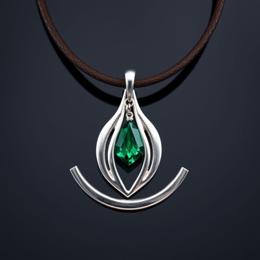Modern stylish necklace on thick leather cord with big silver pendant and Swarovski charm 