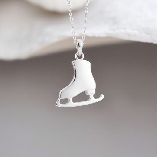 Silver Pendant shape one ice skate with turquoise stripe inside the low thin part blade