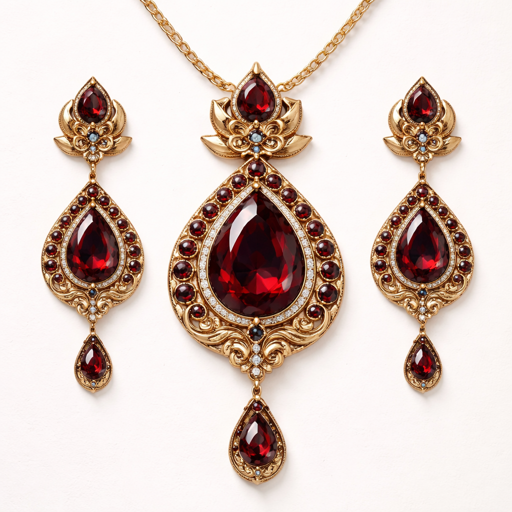 Create pendant for Brahmin with garnets in gold with matching earrings