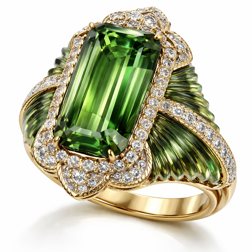 Fluted Green Tourmaline Ring