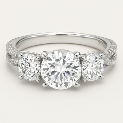 3 stone round 4 carat with double twisted pave band 