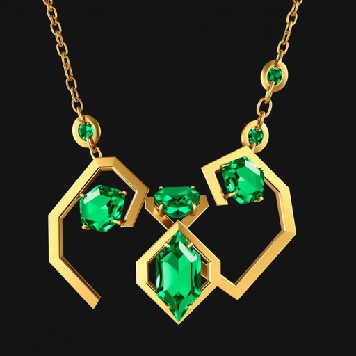 Heavy necklace with golden and green diamonds