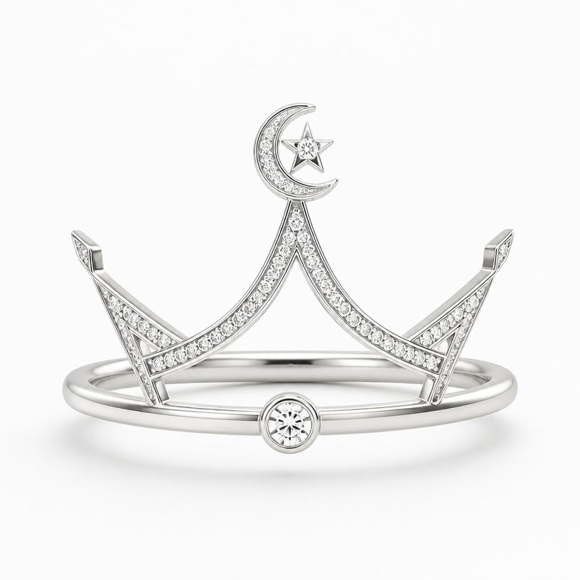 A minimalist women's ring made of silver with diamond stones suitable for engagement
using the attached image as a visual reference, create A minimalist women's ring made of silver with diamond stones suitable for engagement. photorealistic, just the design no text