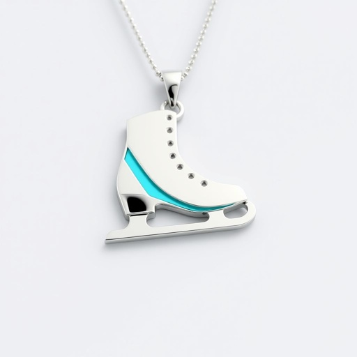 Silver Pendant shape one ice skate with turquoise stripe inside the low thin part blade