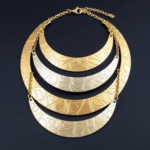 Подвеска из трех полумесяцев из матового неровного светлого золота с узорами соединенных цепочкой сверху самый широкий полукруг дальше средний и снизу самый маленький