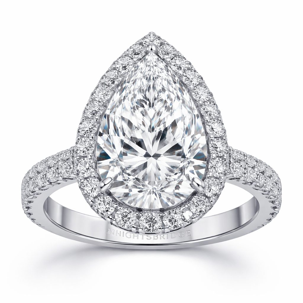 KNIGHTSBRIDGE DIAMOND PEAR ENGAGEMENT RING 18K WHITE GOLD 15.00CT