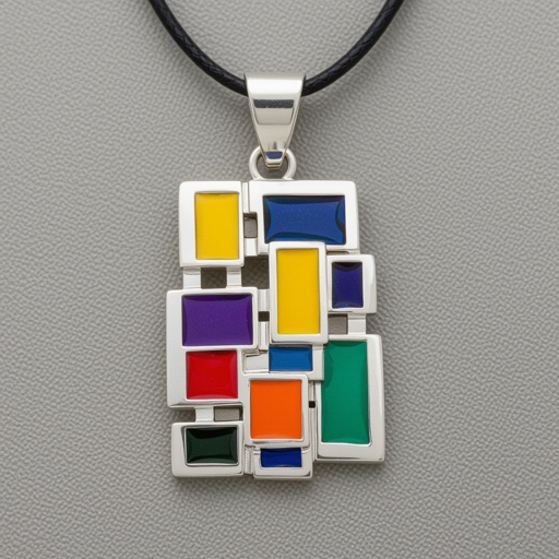 Geomatric pendant of set with different enamell color of geomatric and architectural shapes and volume edge style