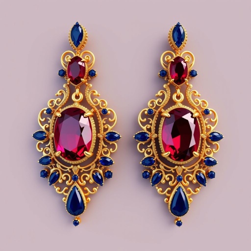 A oval shaped cut, 50 carat ruby and lapis gemstones, FL IF clarity ear rings