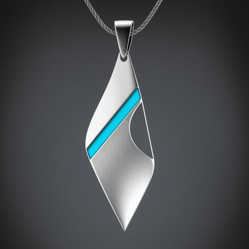 Silver pendant in the shape of ice skating blades with a turquoise stripe within the blade