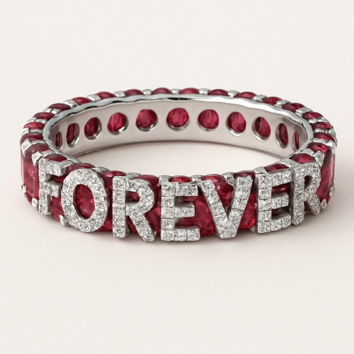 ruby ring with Forver word with Diamond 
