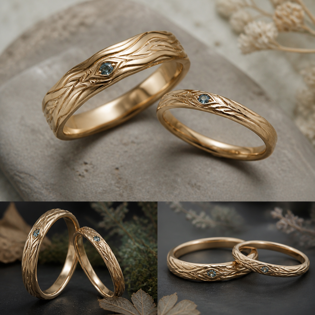 A romantic women's ring made of gold. обручальные кольца золотые(светлые)мужское пошире,женское потоньше,в целом кольца толкие (не широкие),но что бы можно было уместить гравировку.
не ровное,фактурное,чутка не обычной формы,фактура сделанная под дерево,веточки,при этом текущее как вода,река, в эльфийском,вампирском стиле,без переусердствования,небольшой камушек голубого или голубо-зеленого цвета.должно быть необычное,но практичное без неудобных излишеств
photorealistic jewelry design, A romantic women's ring made of gold. обручальные кольца золотые(светлые)мужское пошире,женское потоньше,в целом кольца толкие (не широкие),но что бы можно было уместить гравировку.
не ровное,фактурное,чутка не обычной формы,фактура сделанная под дерево,веточки,при этом текущее как вода,река, в эльфийском,вампирском стиле,без переусердствования,небольшой камушек голубого или голубо-зеленого цвета.должно быть необычное,но практичное без неудобных излишеств, romantic style, just the design no text