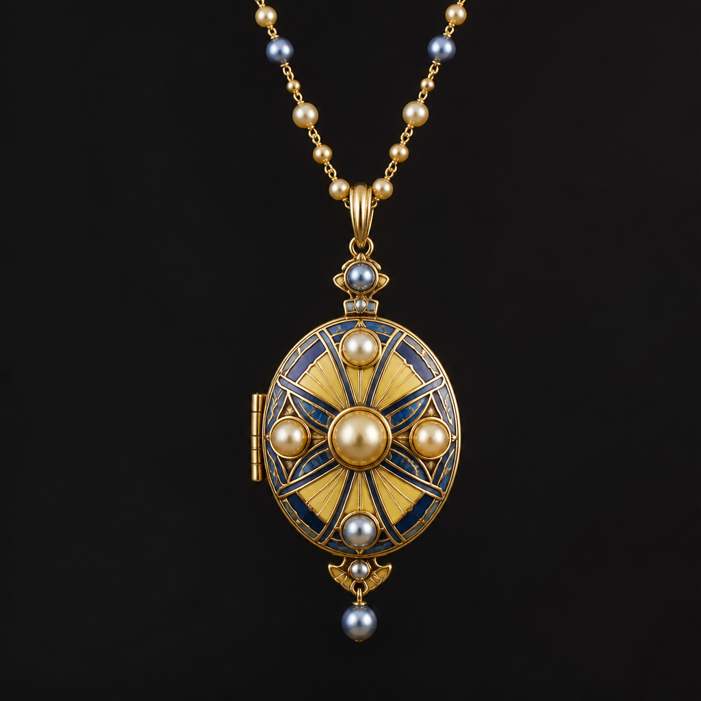 Blue and yellow pearl with locket
photorealistic jewelry design, Blue and yellow pearl with locket , art_deco style, just the design no text