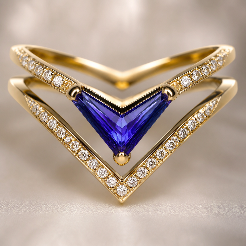 Two v shaped bands with colorful v shaped stone in the middle
photorealistic jewelry design, Two v shaped bands with colorful v shaped stone in the middle , royal style, just the design no text