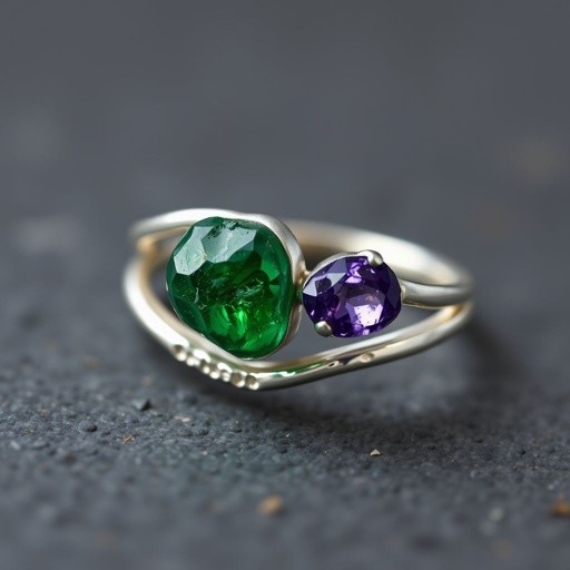 Design silver adjustable ring, use minimum silver, use 2 raw natural gemstones 