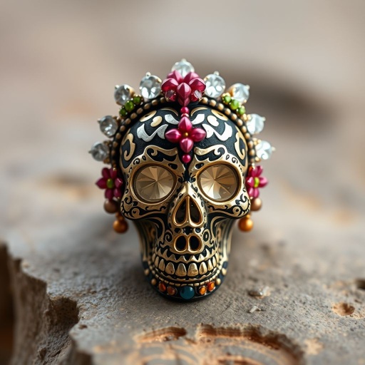 Sugar skull ring with white topaz accents set in flowers