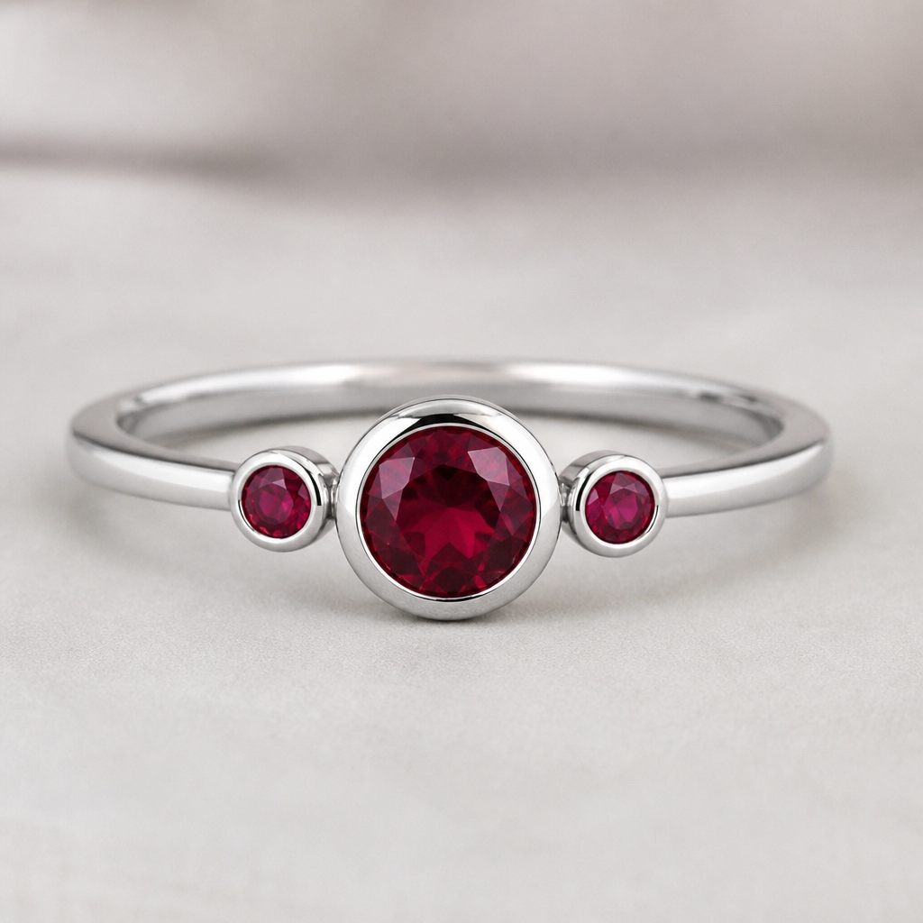 A bezel-set women's ring made of silver with ruby stones suitable for engagement, minimalist, simple and delicate, clean lines
photorealistic jewelry design, A bezel-set women's ring made of silver with ruby stones suitable for engagement, minimalist, simple and delicate, clean lines, bezel_set style, just the design no text