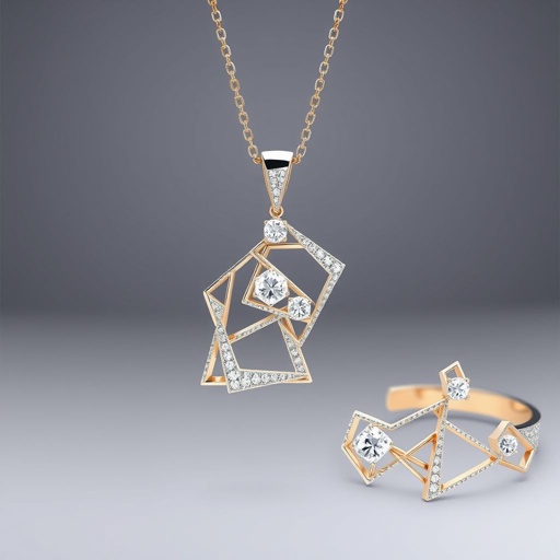 Geomatric modern pendant and bracelete of white diamonds of abstracr and architectural shapes