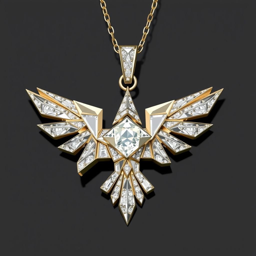 Modern Geomatric modern eagle pendant of diamonds of architecture and volume and egey shapes