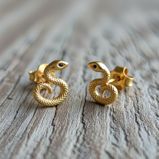 Небольшие золотые матовые серьги в виде символической змеи