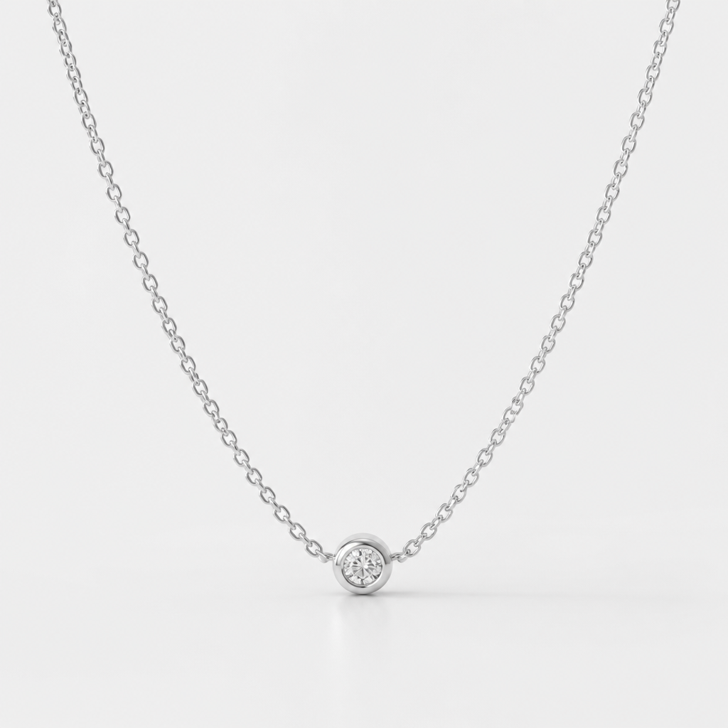 A minimalist women's necklace made of silver with diamond stones. Collier minimaliste simple avec diamant, utilisé des formes ou soit un forme géomérrique pour un côté moderne, en restant delicat et simple
photorealistic jewelry design, A minimalist women's necklace made of silver with diamond stones. Collier minimaliste simple avec diamant, utilisé des formes ou soit un forme géomérrique pour un côté moderne, en restant delicat et simple, minimalist style, just the design no text
