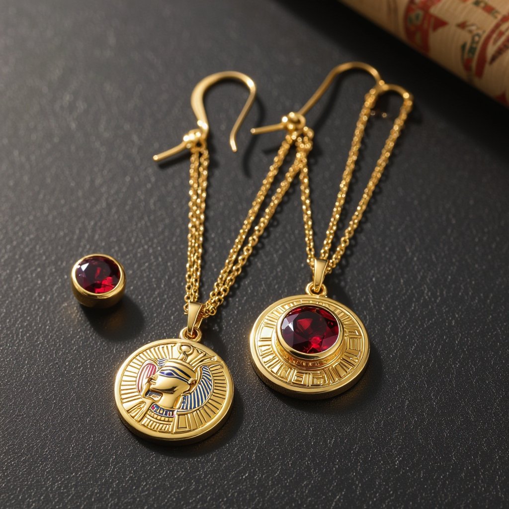 Zotot long earrings with a pendant symbolic image of the Egyptian god Ra symbol of the sun long chains