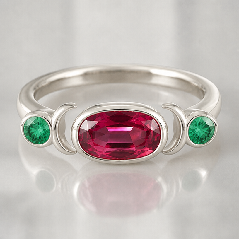 add crescent moons between. stones wrapping around emeralds
edit the attached jewelry design with these instructions: add crescent moons between. stones wrapping around emeralds. keep it photorealistic, just the design no text