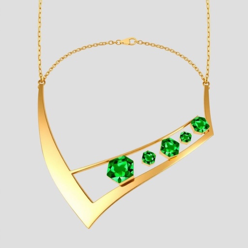 Necklace golden and green diamond