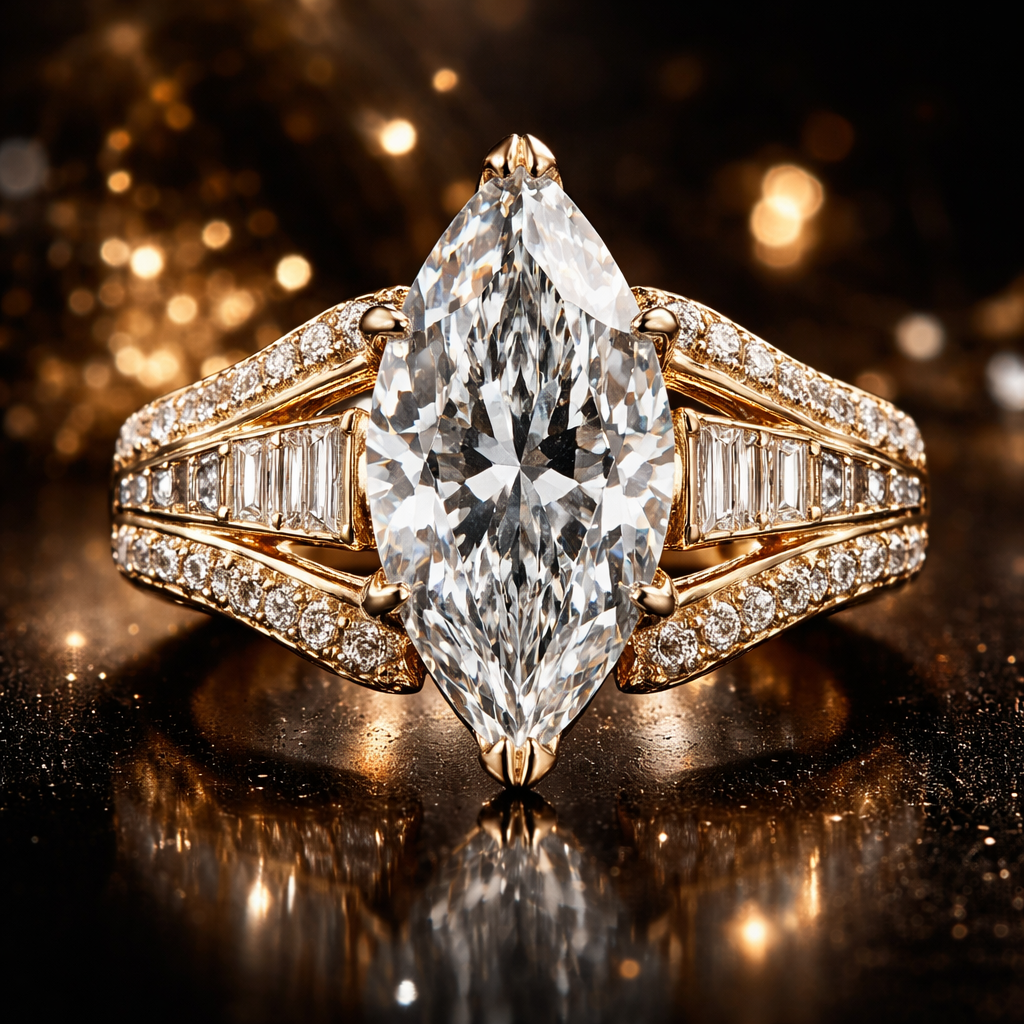 Bold by design, unapologetic by nature. This is not subtle love. This is love that stands the ground. A marquise-cut diamond ring,