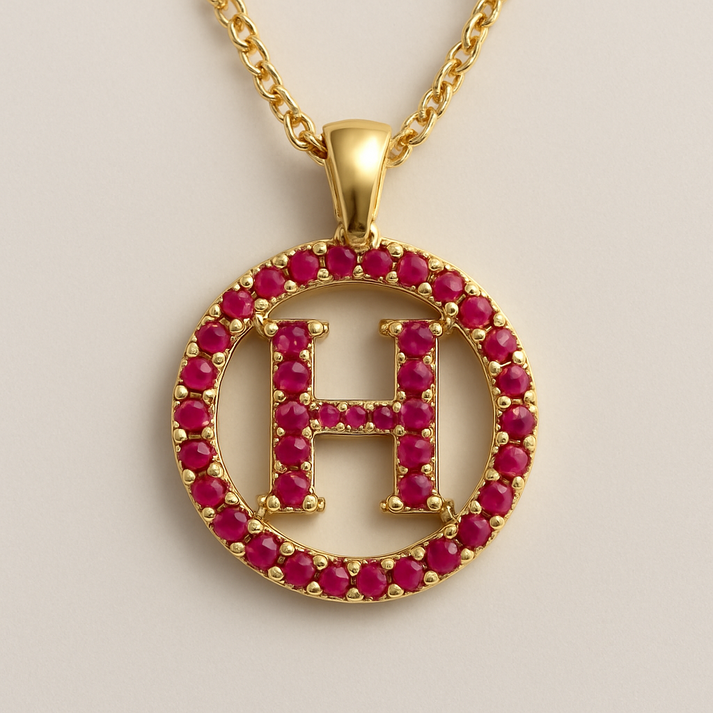 ruby pendant with H letter 