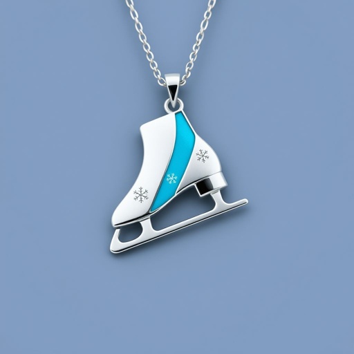 Silver Pendant shape one ice skate with turquoise stripe inside the low thin part blade