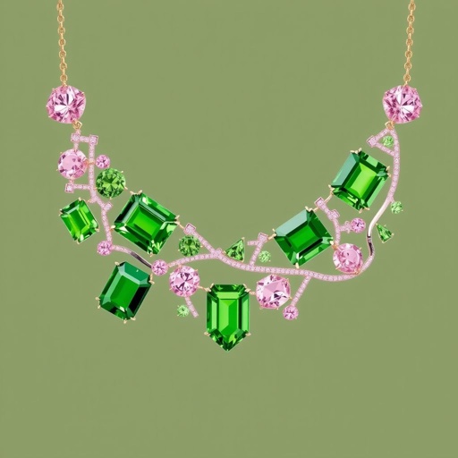 20 carat green periot and pink diamond gemstones emeral cut FL IF clarity necklace