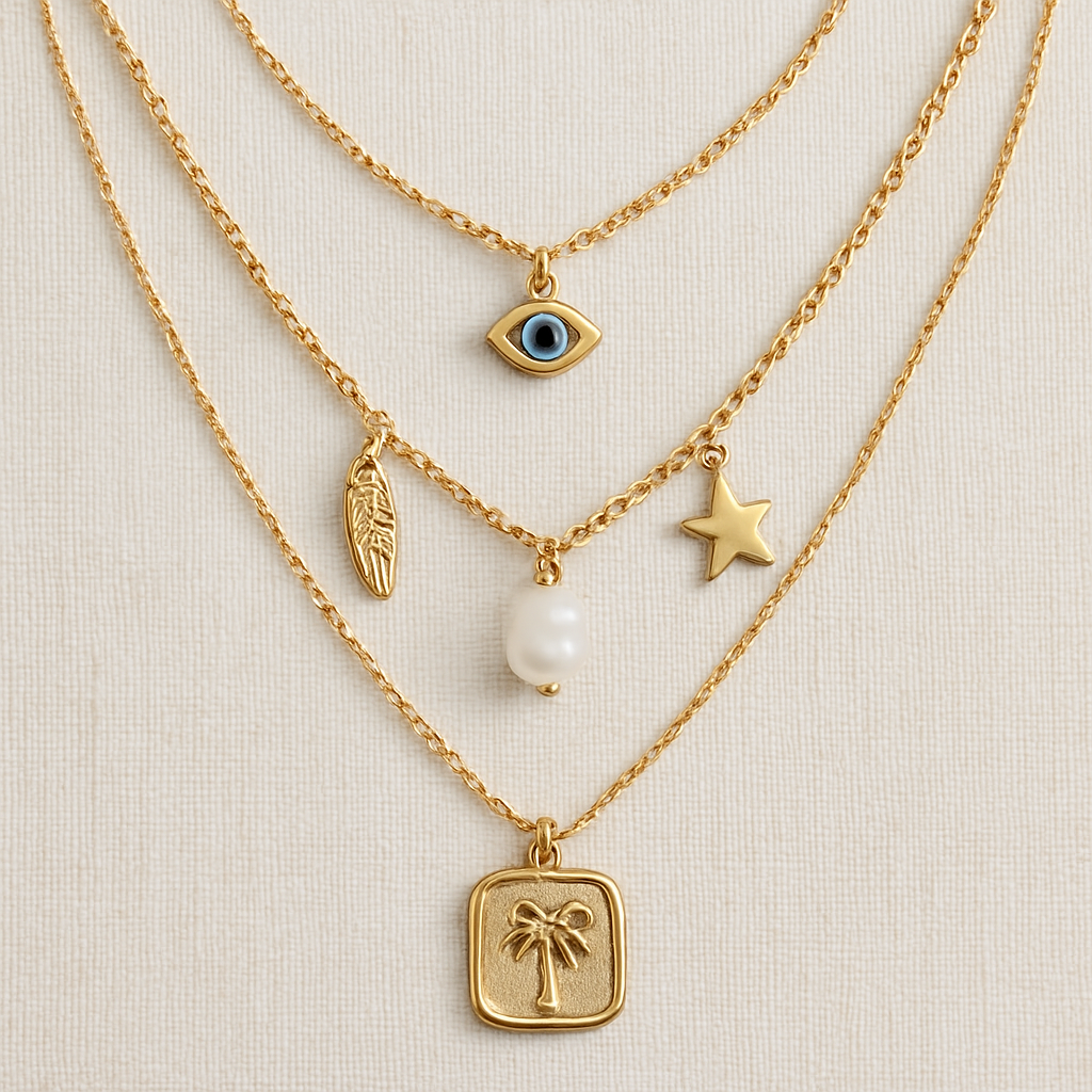 Eclectic mixed charm delicate layered necklaces 