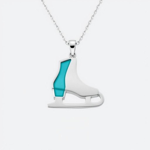 Silver Pendant shape one ice skate with turquoise stripe inside the low thin part blade