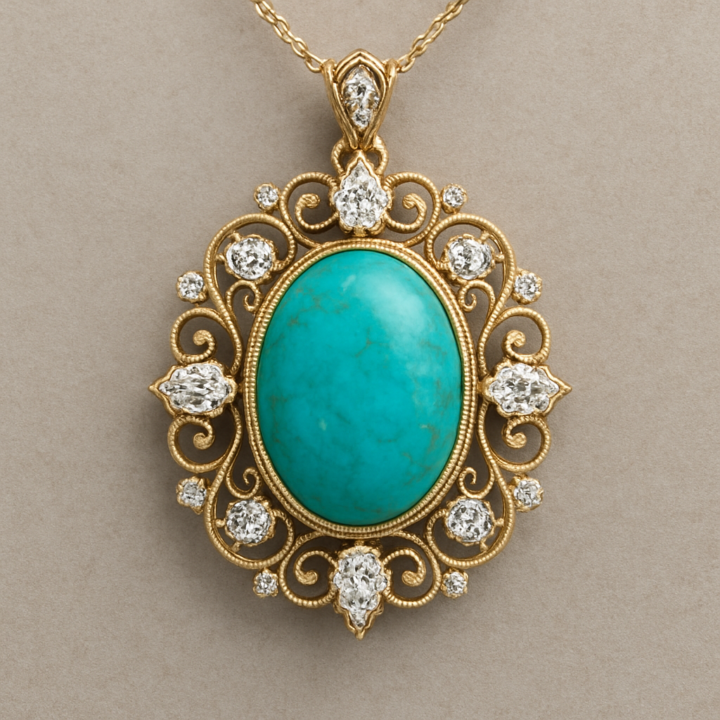 oval turquise pendant usingg pear marquise round diamond